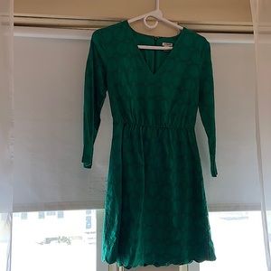 J Crew Dress, Green and embroidered, Size 00